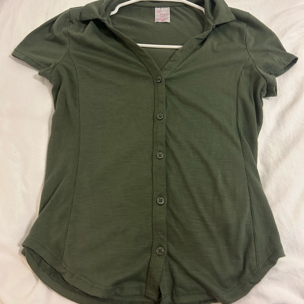 Green button up shirt